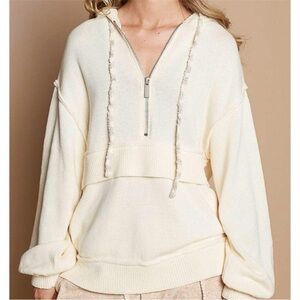POL Half Zip Drop Shoulder Hooded Sweater Medium Colour Provence Cream